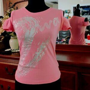 Pink with Silver Print & Sequins Short Sleeve Tees